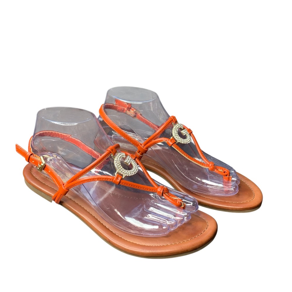 GBG Los Angeles  GGLOAKA-R orange with rhinestone "G" flat sandal.‎ Size 8